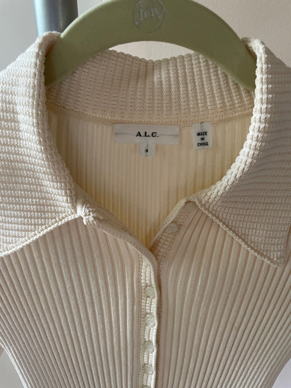 A.L.C. Slim Ribbed Polo Top in Off-White - Picture 2 of 2